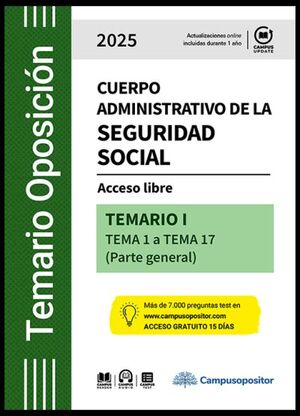 Temario Cuerpo administrativo de la Seguridad social. 2025. Tomo I